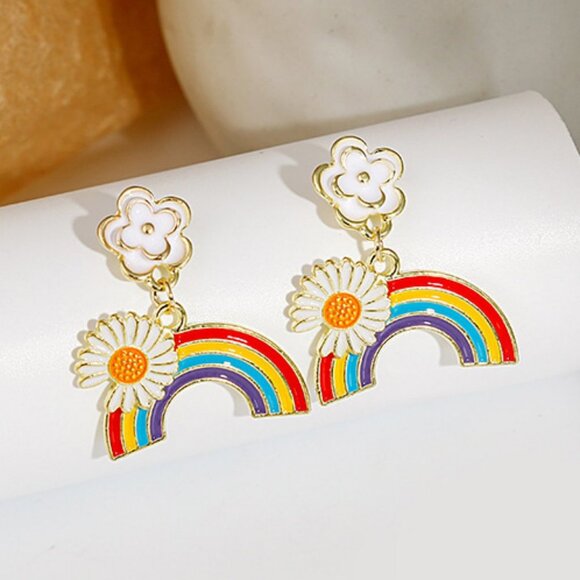 Simple Rainbow Floral Stud Earrings - Picture 1 of 3